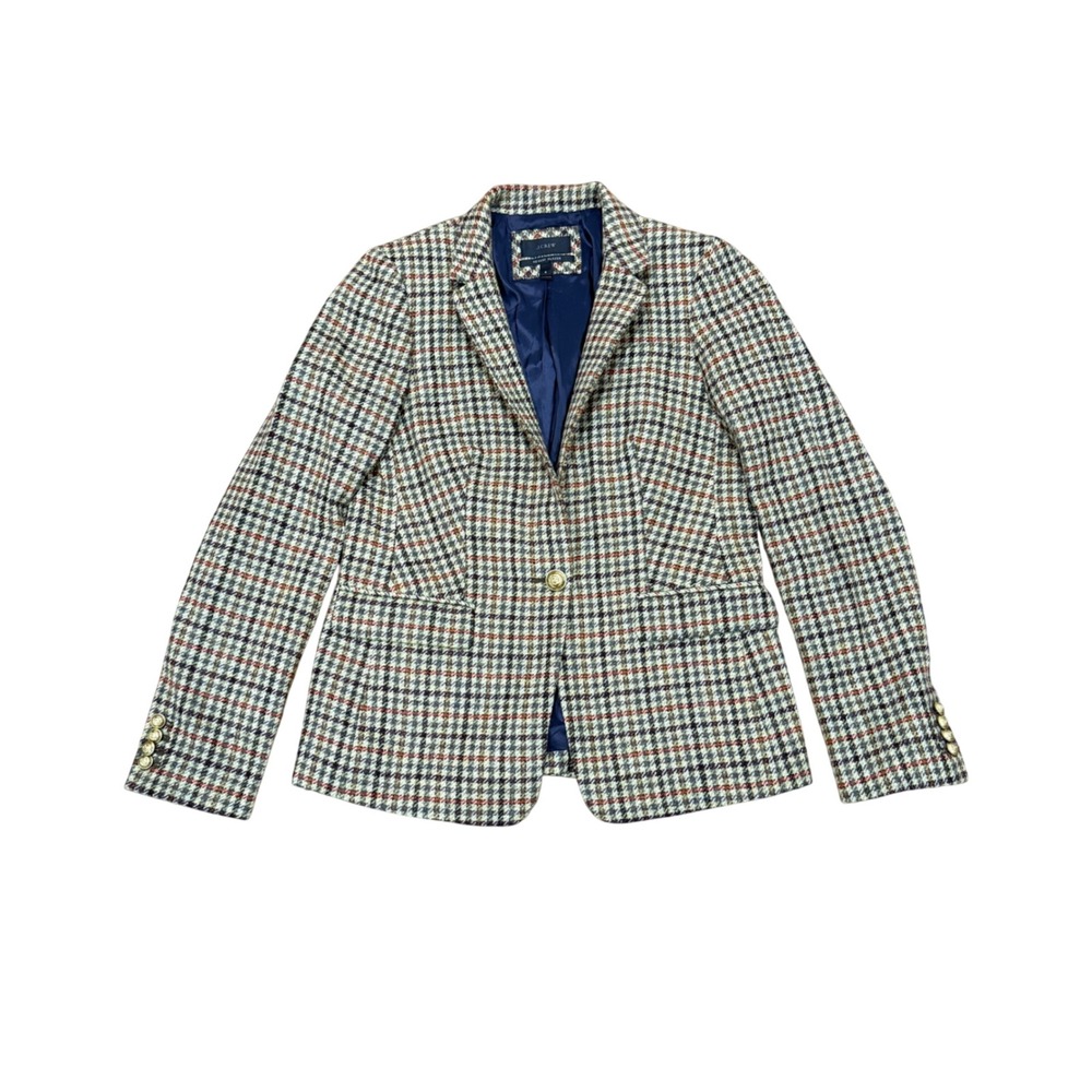 J.Crew Regent Blazer Moon Wool Houndstooth Gold Button Jacket Multi Color 8 Prep